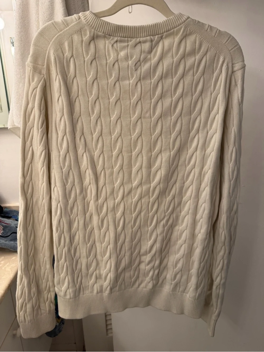 Tommy Hilfiger Men's Cream Cable Knit Crewneck Sweater